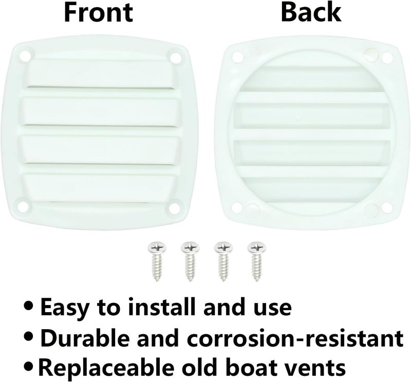 LTEMG Marine Louvered Nylon Boat Vent,White Plastic Square Air Vent,Free Stainless Steel Screws(2 Pcs) - Image 5